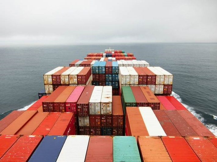 Shipping containers on a boat at sea