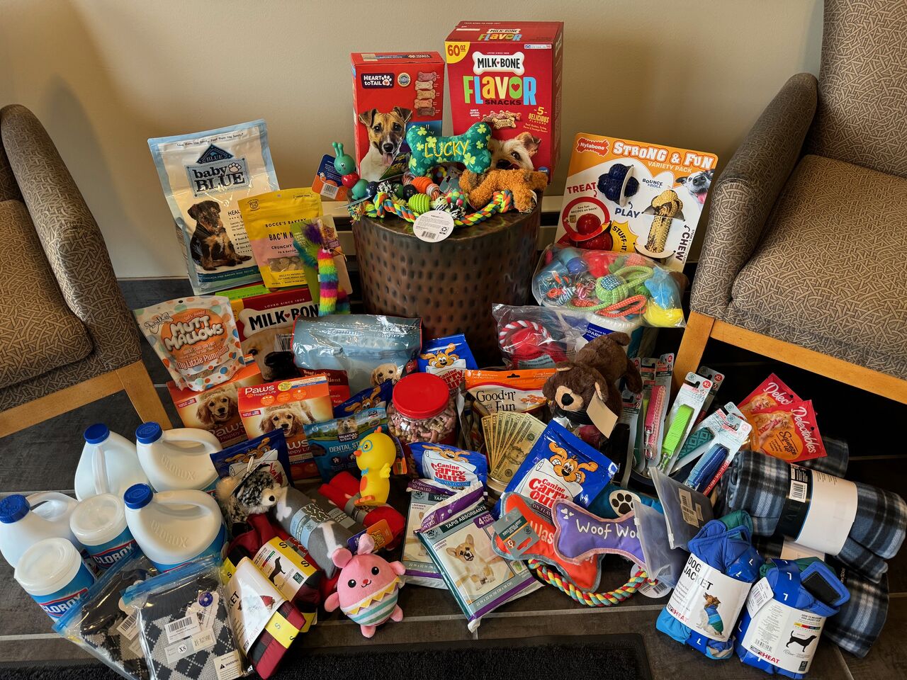 giving back to the community - collection of items for fundraiser